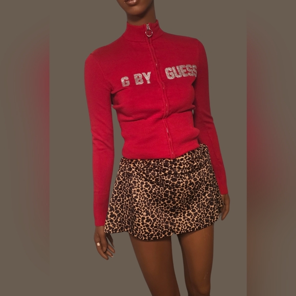 Vintage G by Guess Zip Up turtleneck sweater Size S stretchy With rhinestones - Picture 2 of 4